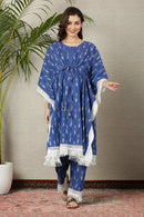 Premium Berry Blue Ikat Maternity & Nursing Kaftan Coord Set (100% Cotton) (2 Pc) momzjoy.com