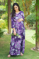 Lilac Floral Cotton Nursing Wrap Dress - MOMZJOY.COM