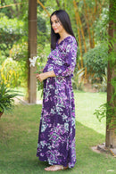 Lilac Floral Cotton Nursing Wrap Dress - MOMZJOY.COM