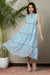 Pretty Ice Blue Floral Maternity & Nursing Concealed Zips Frill Dress momzjoy.com