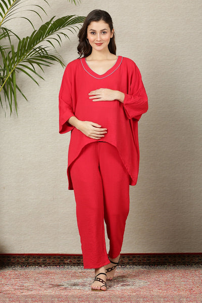 Spicy Poppy Red Maternity Coord Set (2Pc) momzjoy.com