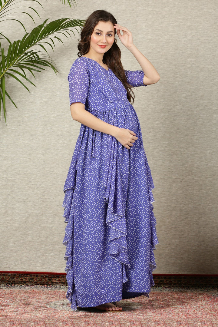 Charming Lavender Sprinkle Maternity Flow Dress momzjoy.com