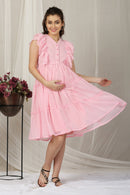 Enduring Baby Pink Maternity & Nursing Flowy Dress momzjoy.com