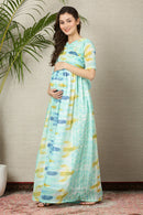 Pretty Aqua Green Maternity & Nursing Wrap Dress momzjoy.com