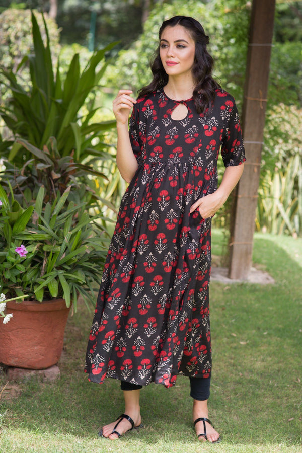 Midnight Berry Concealed Zip Nursing Kurta - MOMZJOY.COM