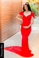 Exclusive Red Fish Cut Maternity Photoshoot Gown MOMZJOY.COM