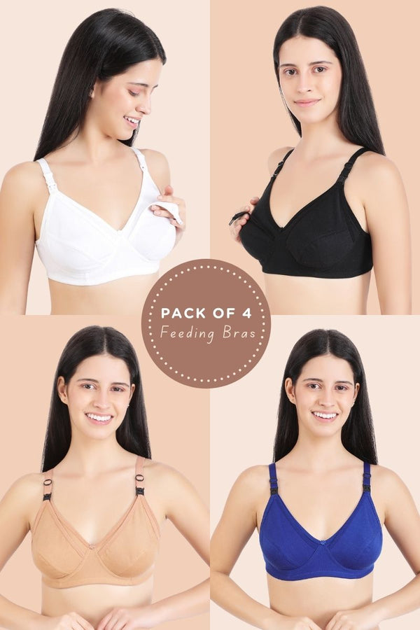 Momzjoy Tribe Basics Maternity & Nursing Bra Set (Pack Of 4) MOMZJOY.COM