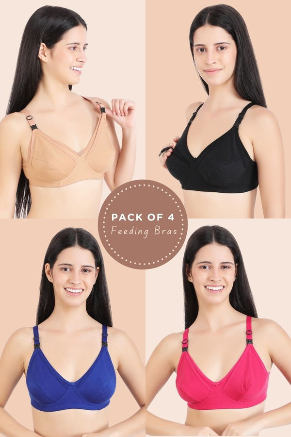 Momzjoy Tribe Elegance Maternity & Nursing Bra Set (Pack Of 4) MOMZJOY.COM