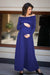 Classic Blue Cowl Neck Off-shoulder Lycra Maternity Maxi Dress momzjoy.com