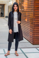 Classic Black Maternity Cardigan With Hoodie momzjoy.com
