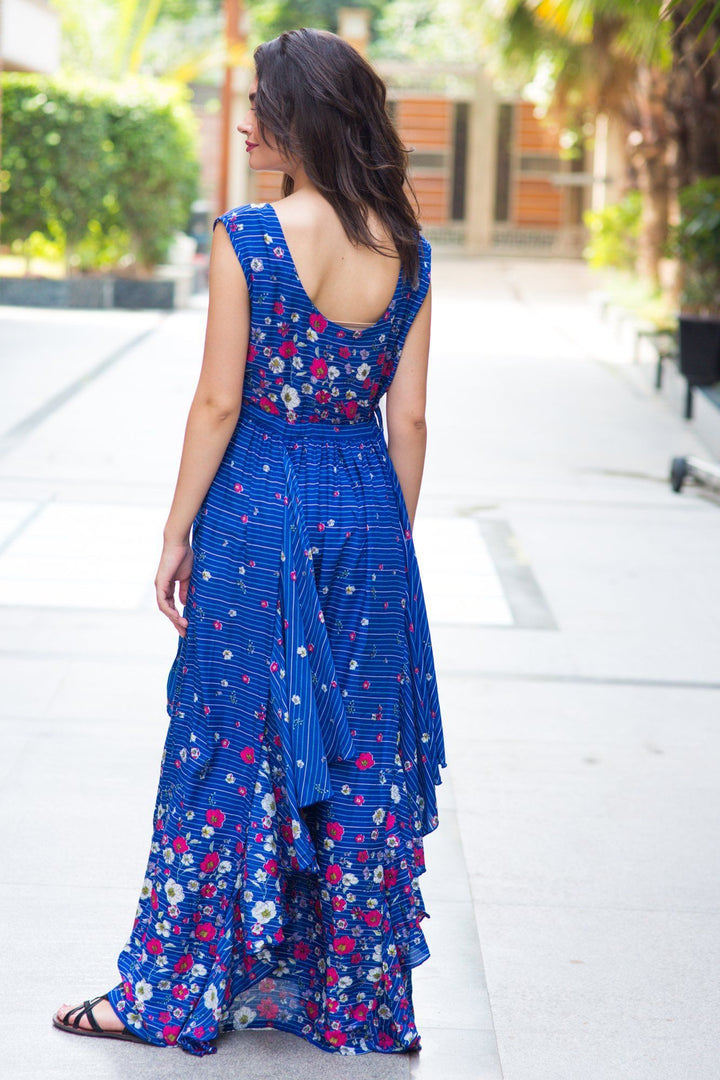 Celeste Blue Floral Luxe Maternity & Nursing Dress - MOMZJOY.COM