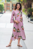 Striped Floral Boho Maternity & Nursing Dress momzjoy.com