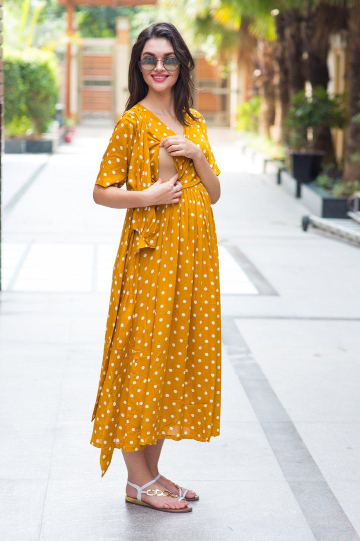 Tuscany Polka Maternity & Nursing Wrap Midi Dress - MOMZJOY.COM