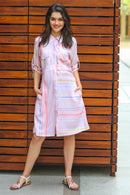 Peach Striped Maternity & Nursing Shirt Dress momzjoy.com
