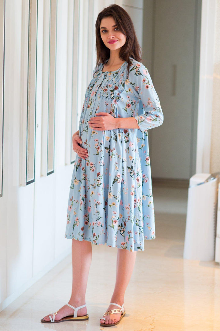 Sober Mint Viscose Maternity & Nursing Night Dress - MOMZJOY.COM