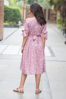 Pastel Pink Floral Ties Maternity & Nursing Dress MOMZJOY.COM