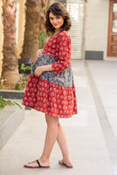 Cute Owl Print Maternity & Nursing Cotton Layer Dress - MOMZJOY.COM