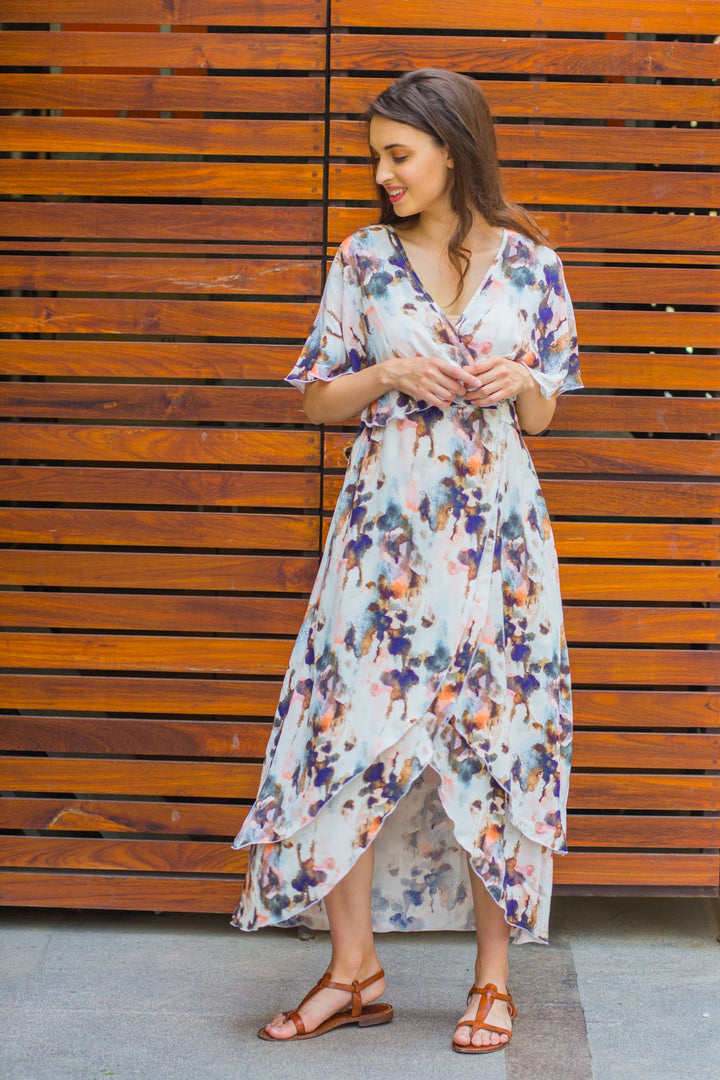 Watercolour Frost  Maternity & Nursing Layer Dress - MOMZJOY.COM