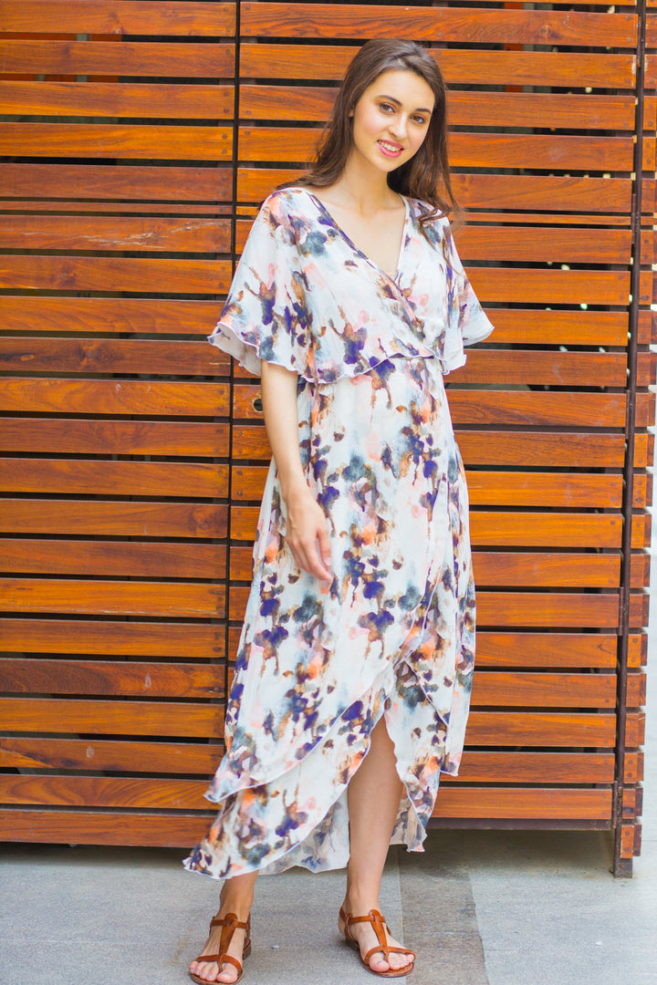 Watercolour Frost  Maternity & Nursing Layer Dress - MOMZJOY.COM