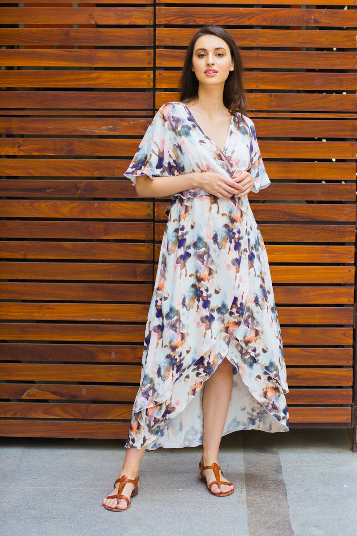 Watercolour Frost  Maternity & Nursing Layer Dress - MOMZJOY.COM