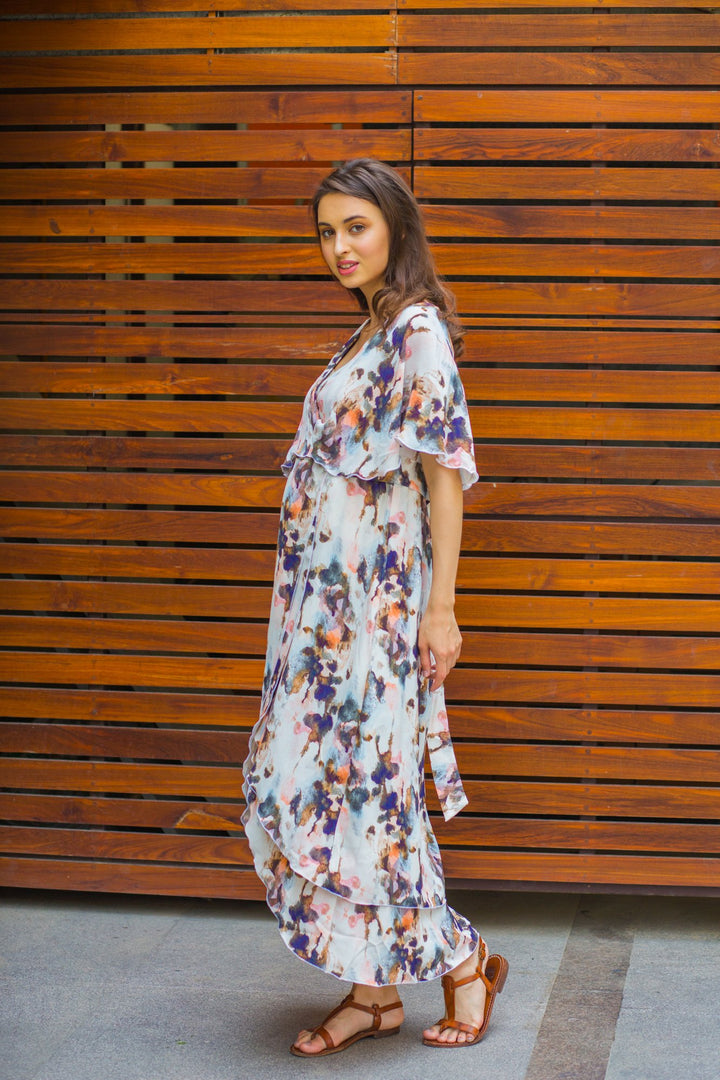 Watercolour Frost  Maternity & Nursing Layer Dress - MOMZJOY.COM