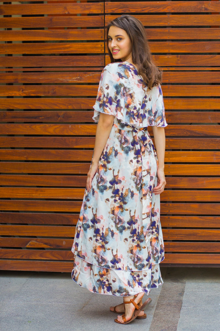 Watercolour Frost  Maternity & Nursing Layer Dress - MOMZJOY.COM