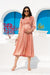 Luxe Peach Shimmer Front Knot Lycra Maternity Dress MOMZJOY.COM
