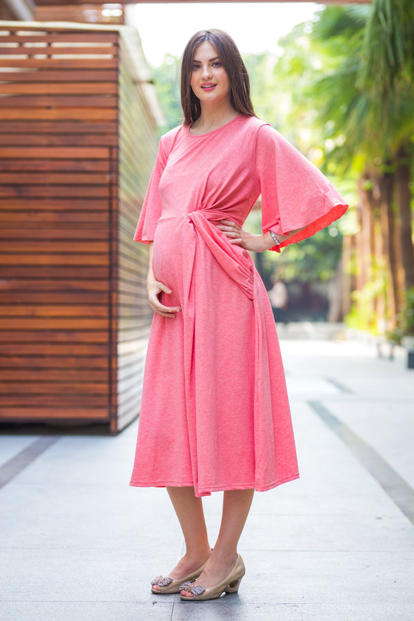 Pink blush Side Knot Maternity Dress MOMZJOY.COM