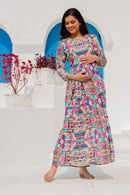 Premium Paradise Vibrant Abstract Concealed Zip Maternity & Nursing Dress momzjoy.com