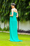 Exclusive Teal Off-Shoulder Long Trail Maternity Photoshoot Gown MOMZJOY.COM