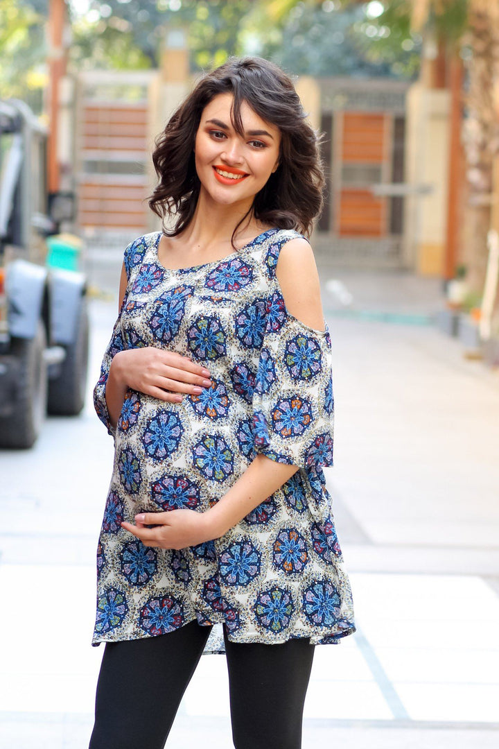 Misty Floral Cotton Printed Maternity Top - MOMZJOY.COM