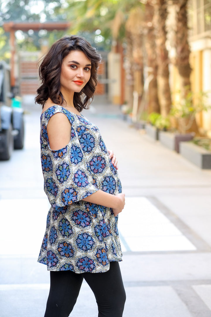 Misty Floral Cotton Printed Maternity Top - MOMZJOY.COM