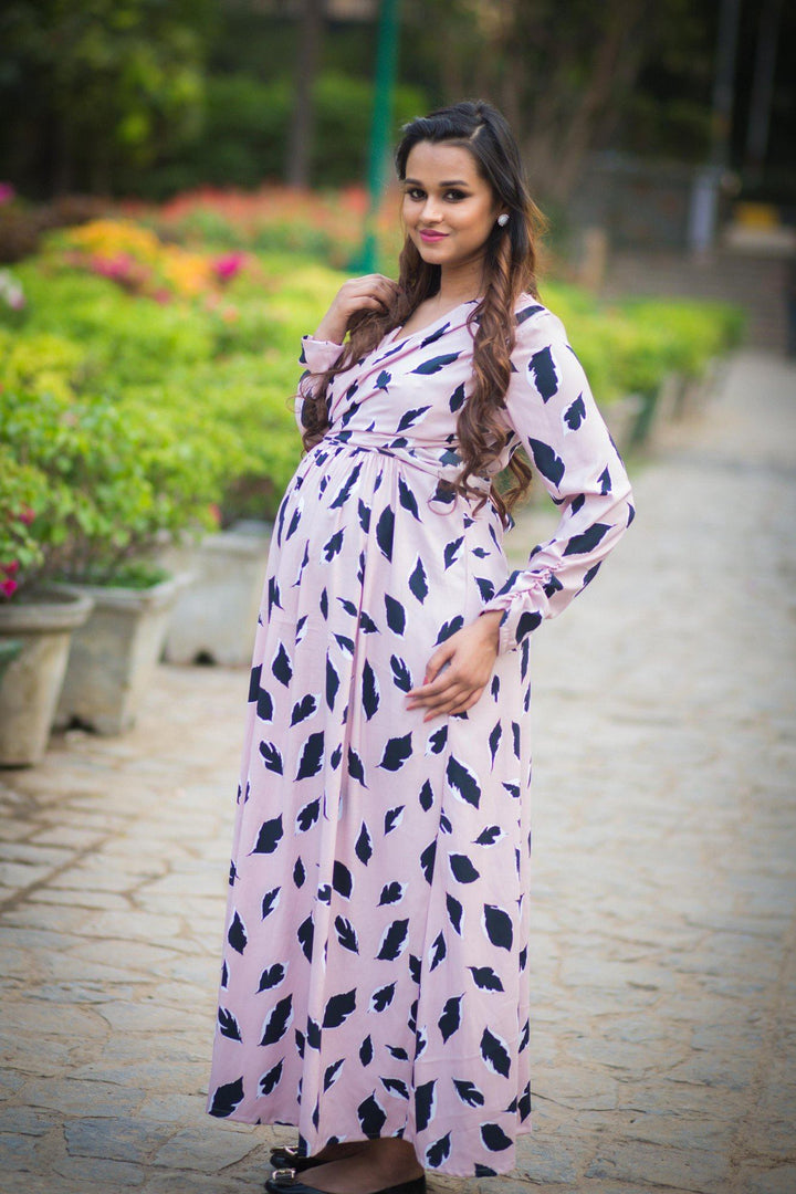 Petal Print Crepe Maternity & Nursing Wrap Dress - MOMZJOY.COM