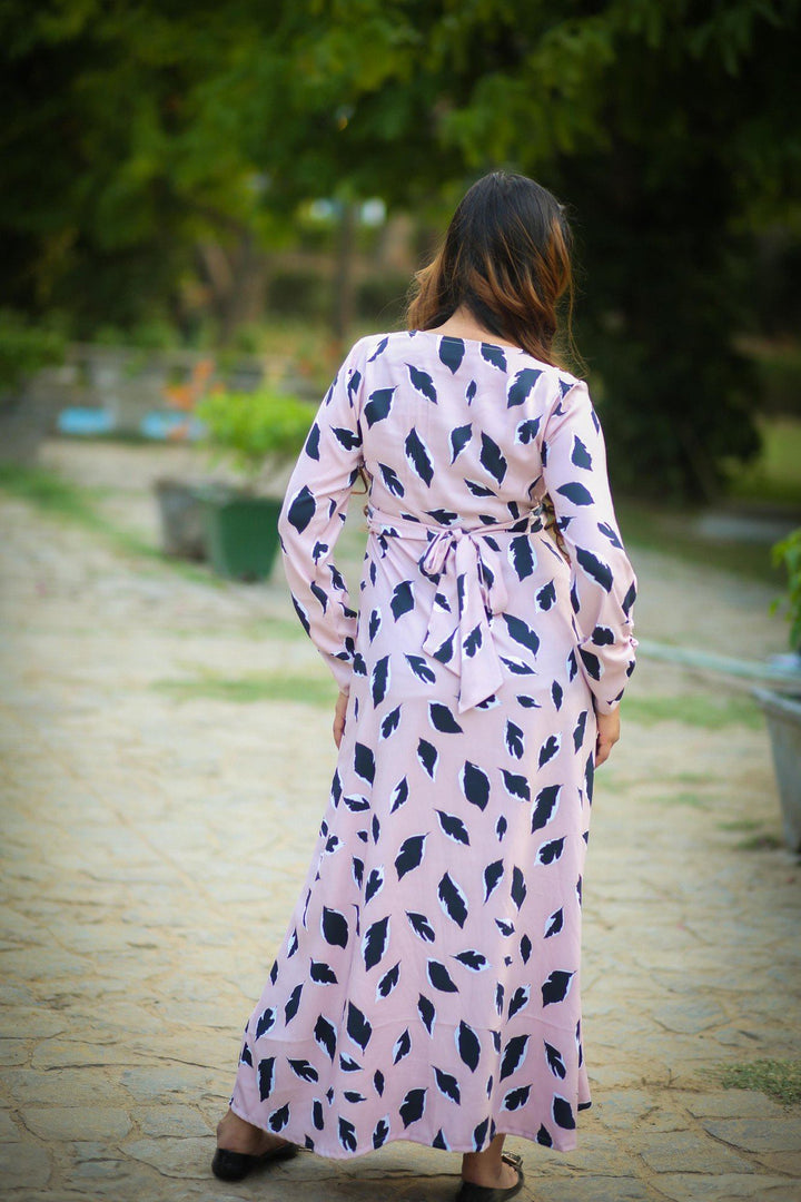 Petal Print Crepe Maternity & Nursing Wrap Dress - MOMZJOY.COM