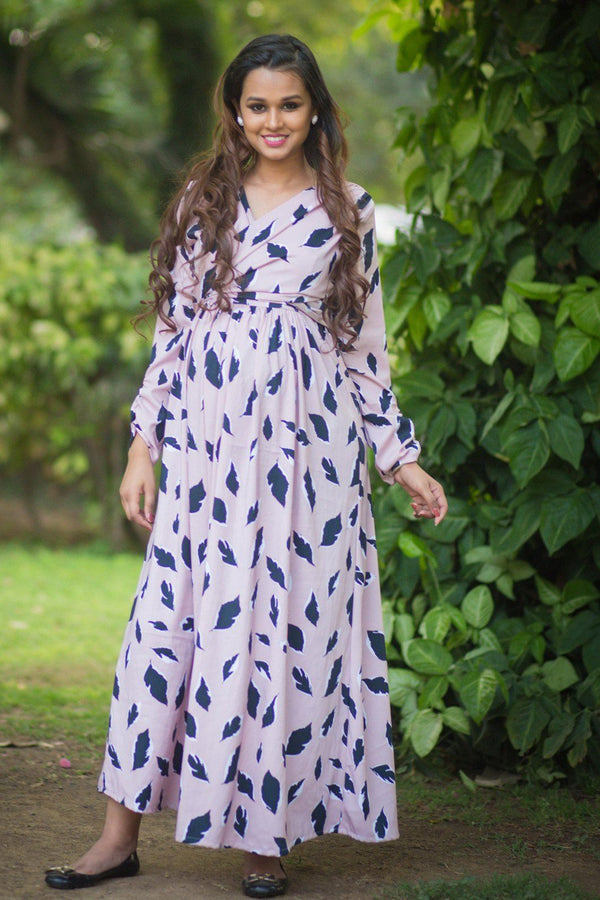 Petal Print Crepe Maternity & Nursing Wrap Dress - MOMZJOY.COM