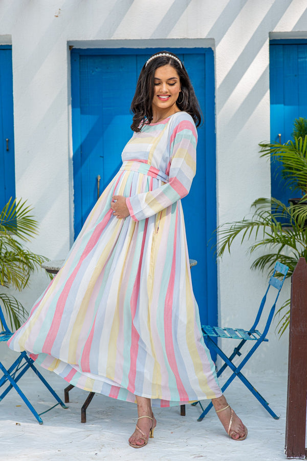 Maternity Dresses: Mustard Checkered Strappy Maternity Dress