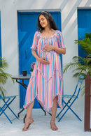 Angelic Vibrant Striped Long Maternity & Nursing Dress MOMZJOY.COM