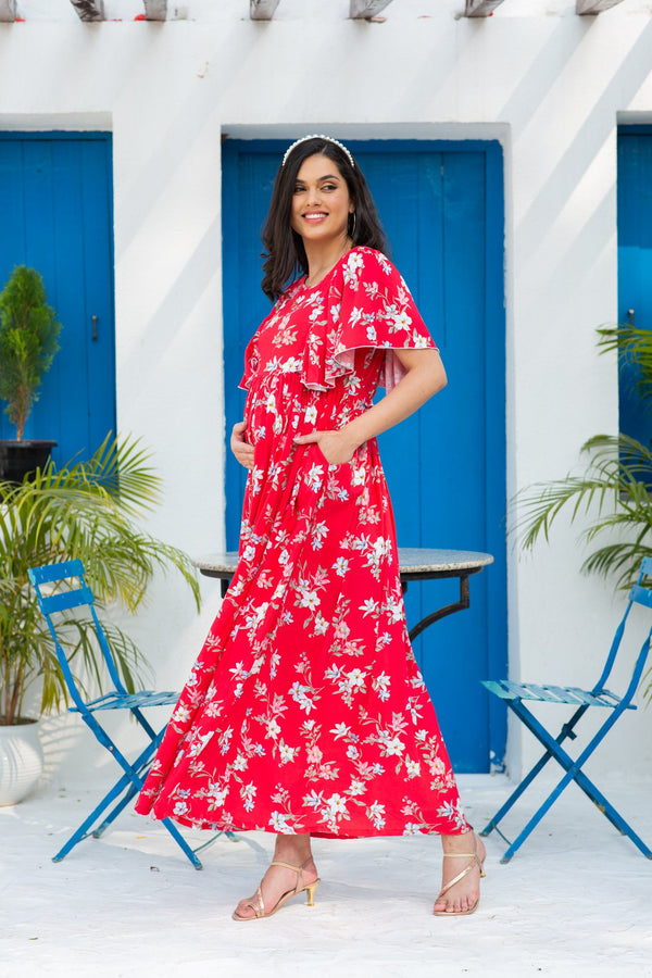 Scarlet Flowy Maternity & Nursing Flap Dress momzjoy.com