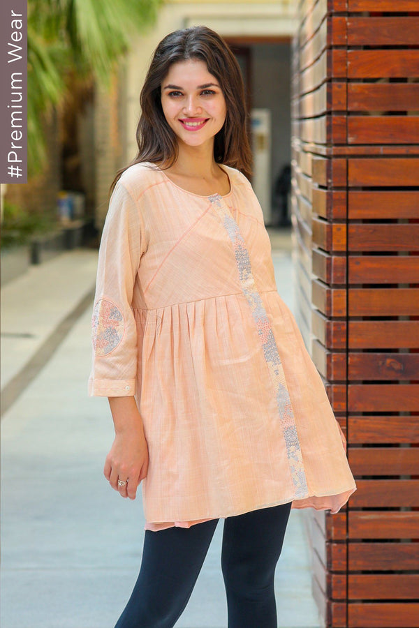 Premium Sujni Moon Patch Peach Maternity & Nursing Top momzjoy.com