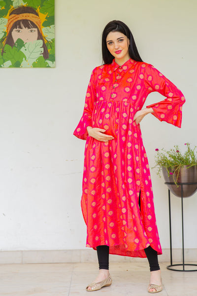 Red Luxe Maternity and Nursing Kurta Dress MOMZJOY.COM