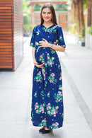 Midnight Blue Maternity & Nursing Wrap Dress momzjoy.com