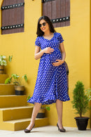 Cute Blue Polka Maternity Dress momzjoy.com