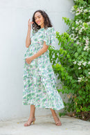 Pristine White Leafy Maternity & Nursing Frill Dress momzjoy.com
