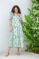 Pristine White Leafy Maternity & Nursing Frill Dress momzjoy.com