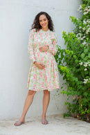 Daisy Floral Garden Maternity & Nursing Pintucks Knee Dress momzjoy.com