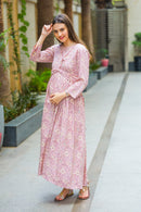 Pristine Pastel Floral Knot Maternity Midi Dress - MOMZJOY.COM
