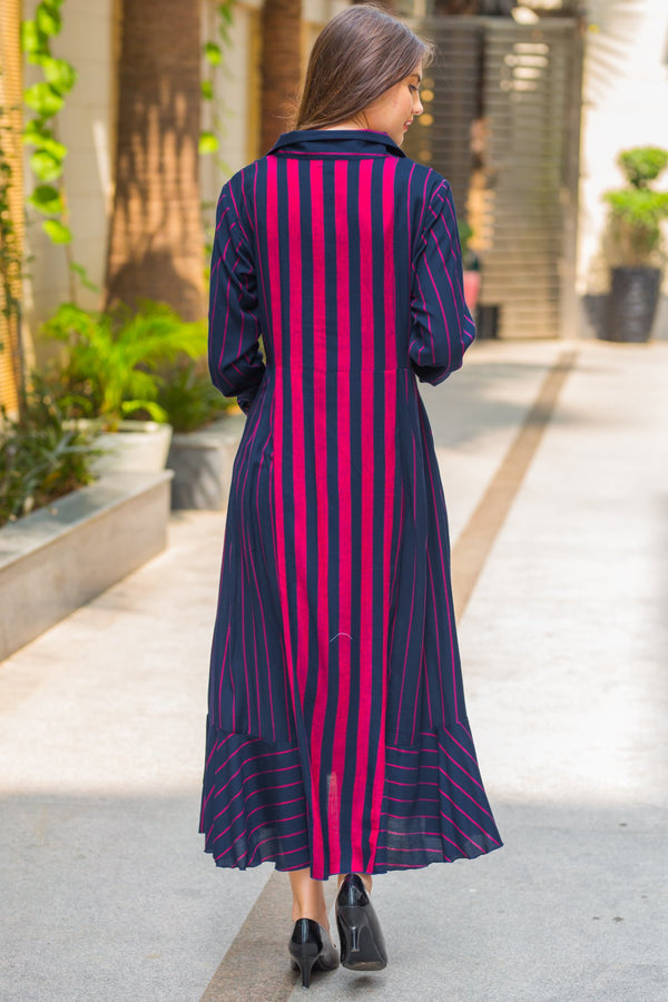 Regal Striped Maternity & Nursing Dress - MOMZJOY.COM