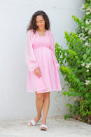 Cute Baby Pink Maternity Knee Dress momzjoy.com