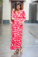 Red White Floral Maternity & Nursing Wrap Dress MOMZJOY.COM