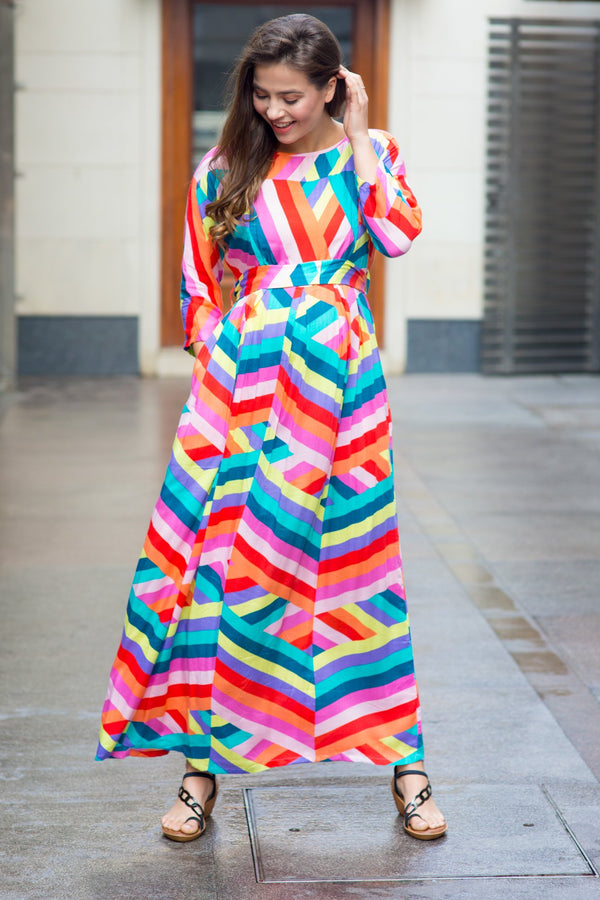 Abstract Rainbow Maternity & Nursing Maxi Dress momzjoy.com
